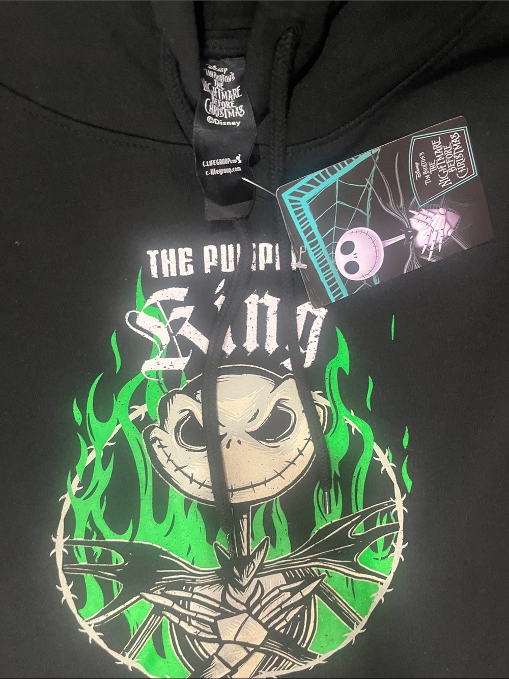Disney Black Hoodie with Neon Green Flame Jack Skellington Graphic NWT - Picture 2 of 6